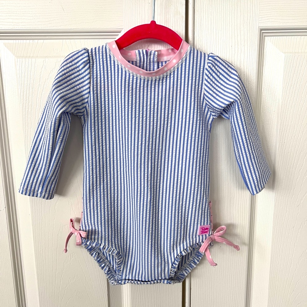 Ruffle Butts Seersucker Long Sleeve Rash Guard One Piece size 18-24 months UPF50